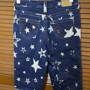 True Religion Dark Wash Star Print Long Bermuda Shorts Girls Size 10